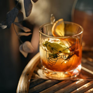 Modern Couple Holding hands Custom name wedding  Whiskey Glass