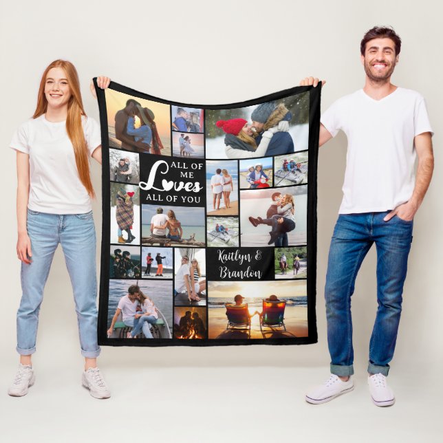 Modern Couple Love Quote 19 Photo Collage Fleece Blanket (In Situ)