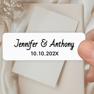 Modern Couple Names & Date Wedding - Black Return Address Label