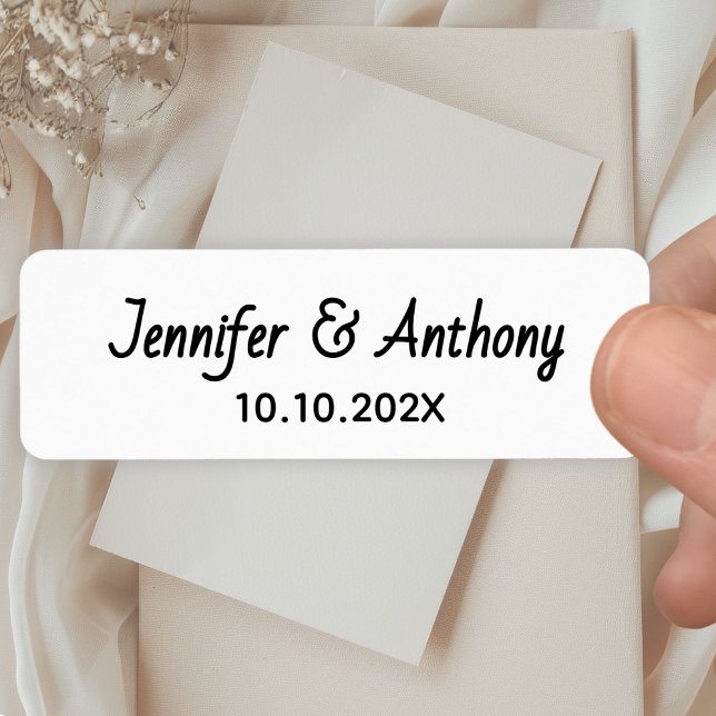 Modern Couple Names & Date Wedding - Black Return Address Label (Creator Uploaded)