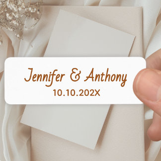 Modern Couple Names & Date Wedding - Bronze Return Address Label