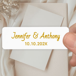 Modern Couple Names & Date Wedding - Gold Return Address Label