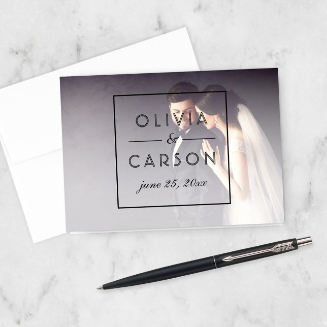 Modern Couple Names Monogram Photo Wedding Thank You Card (Creator Uploaded)