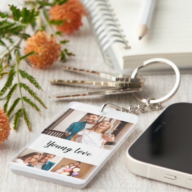 Modern couple personalised  photo collage key ring (Front Right)
