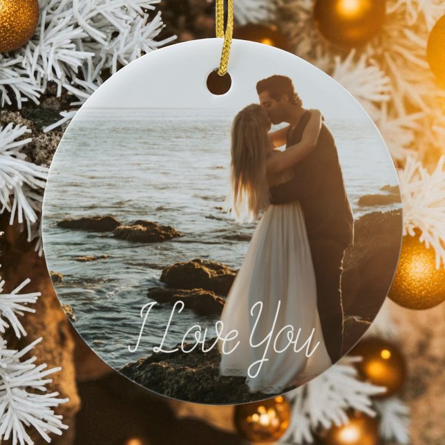Modern Couple Photo Anniversary Script Holiday Ceramic Ornament (Modern Couple Photo Anniversary Script Holiday Ceramic Ornament)
