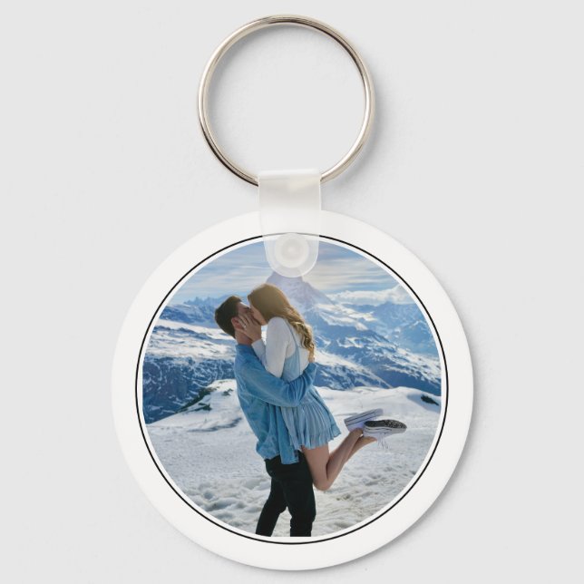 Modern Couple Photo First Christmas Engaged Key Ring (Front)