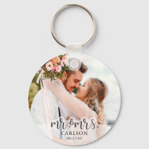 Modern Couple Photo Mr. and Mrs. Key Ring
