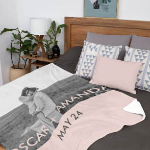 Modern Couple Photo Pink & Grey Perosnalized Name Fleece Blanket