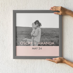 Modern Couple Photo Pink & Grey Perosnalized Name Poster