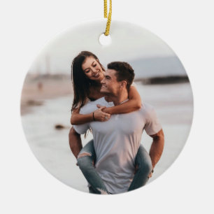 Modern Couple Photo Simple First Christmas Engaged Ceramic Ornament