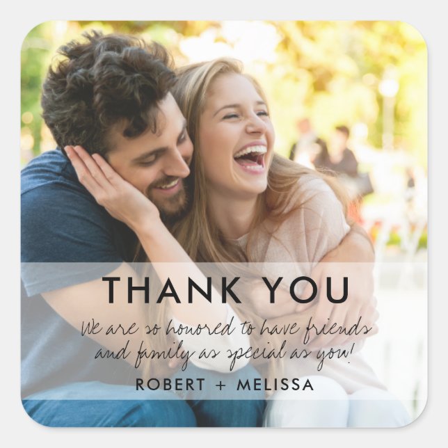 Modern Couple Photo Wedding Thank You Favour  Square Sticker (Front)
