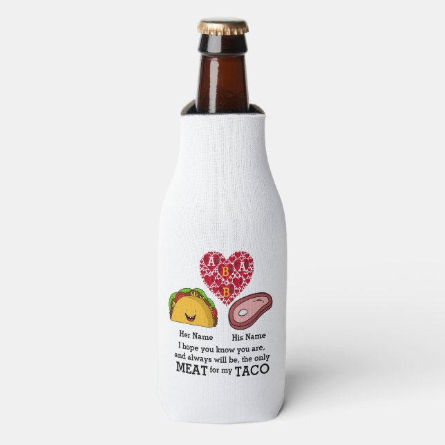 Modern Couple taco and meat lovers custom monogram Bottle Cooler (Bottle Front)