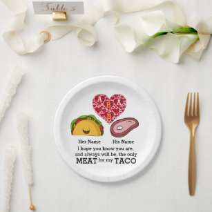 Modern Couple taco and meat lovers custom monogram Paper Plate