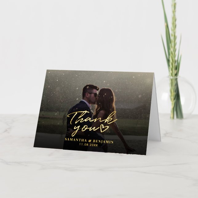Modern Couple Wedding Day Photo Thank You Card (Front)