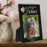 Modern Couple Wedding Photo Gold Heart Quote Black Plaque<br><div class="desc">Modern couple wedding photo frame personalised with name and date. The quote ‘we decided forever’ adds a romantic element to the photo plaque.</div>