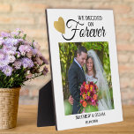 Modern Couple Wedding Photo Gold Heart  Quote Plaque<br><div class="desc">Modern couple wedding photo frame personalised with name and date. The quote ‘we decided forever’ adds a romantic element to the photo plaque.</div>