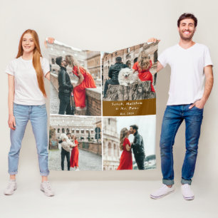 Modern Couples 4 Photo Collage Fleece Blanket