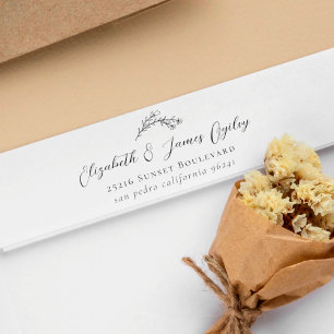 Modern Couple's Botanical Wedding Script Address Rubber Stamp