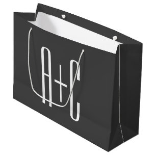Modern Couples Initials Grey & White Large Gift Bag