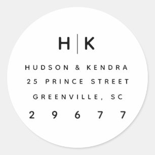 Modern couples monogram return address sticker