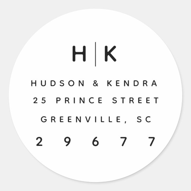 Modern couples monogram return address sticker (Front)