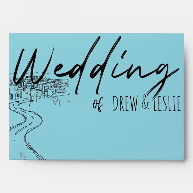 Modern Courthouse Wedding Envelope with Road Illus (Front)