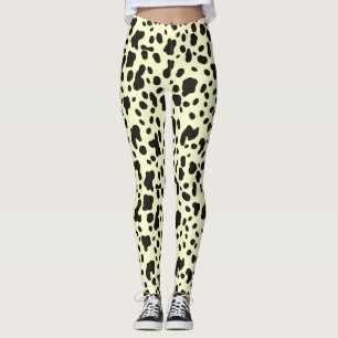 Modern Cow Animal Print Pattern On Pastel Yellow Leggings