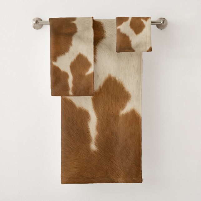 Modern Cow Faux Leather Elegant Collection Bath Towel Set (Insitu)