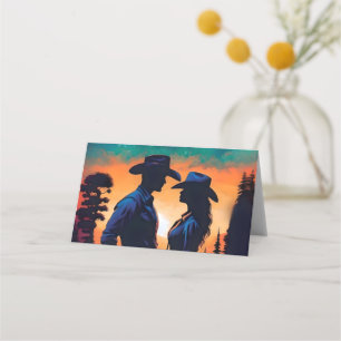 Modern Cowboy and Bride Western Style Wedding Place Card