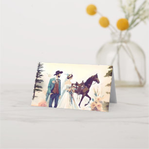 Modern Cowboy  and Bride Western Style Wedding  Place Card