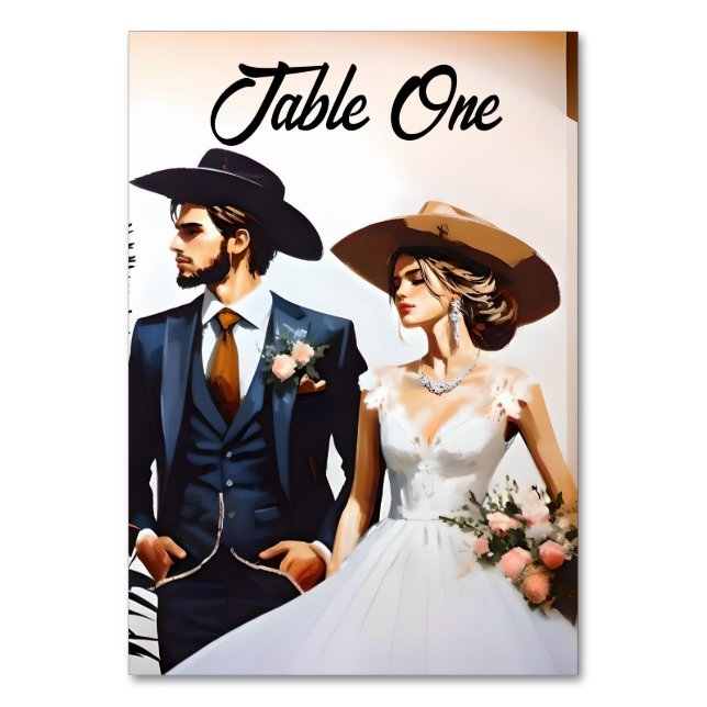 Modern Cowboy  and Cowgirl Western Style Wedding  Table Number (Front)