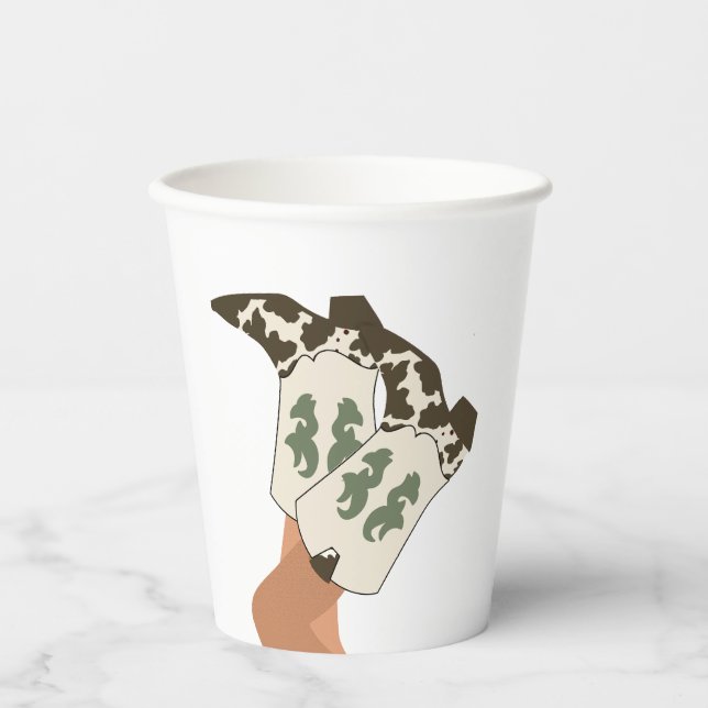 Modern Cowboy Cowgirl Western Boots Paper Cups (Front)