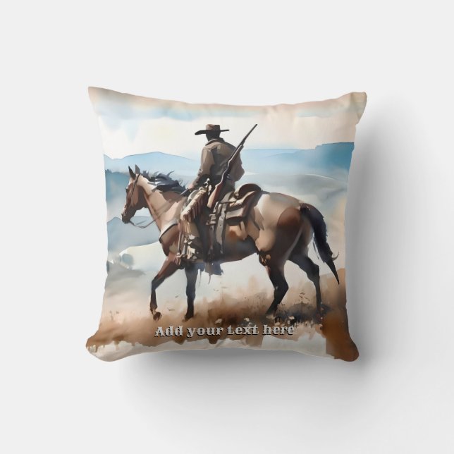 Modern Cowboy Riding a Horse  Cushion (Front)