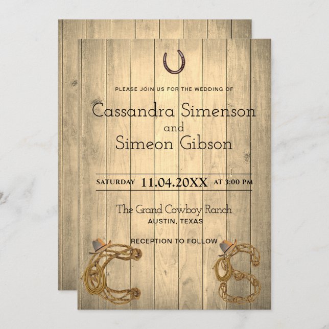 Modern Cowboy ,Wood Rustic Wedding Day Invitation (Front/Back)
