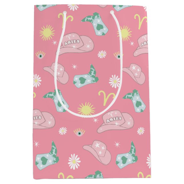 Modern Cowgirl Aries Zodiac Pattern Pink    Medium Gift Bag (Front)