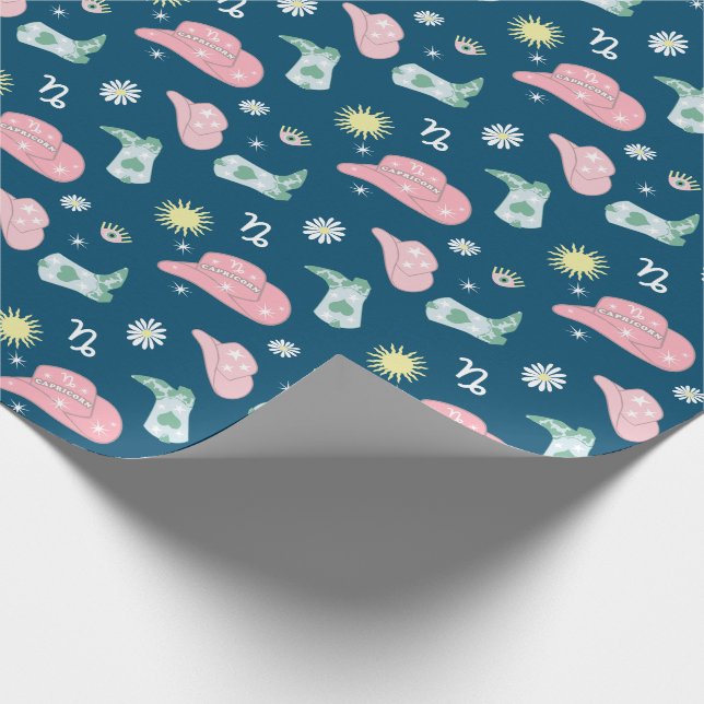 Modern Cowgirl Capricorn Zodiac Pattern Boho Wrapping Paper (Corner)