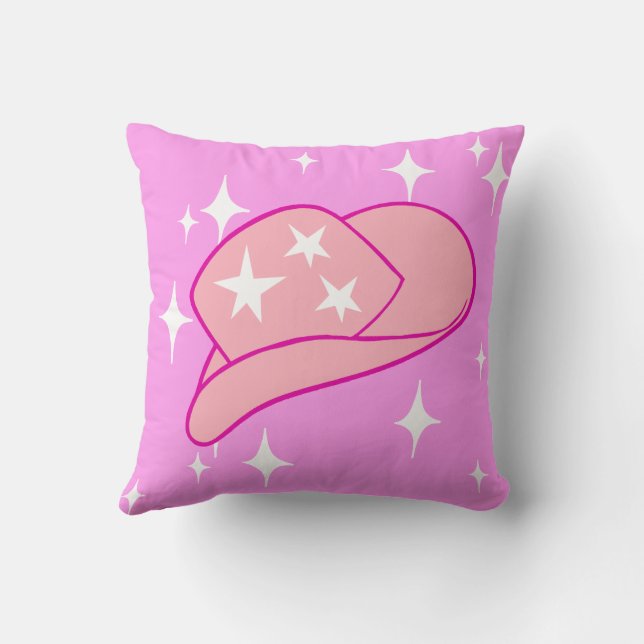 Modern Cowgirl Hat Yee Haw Starburst Pink  Cushion (Back)
