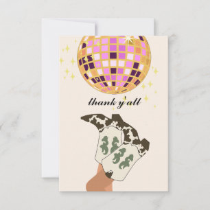 Modern Cowgirl Legs Cowboy Disco Ball Beige Thank You Card