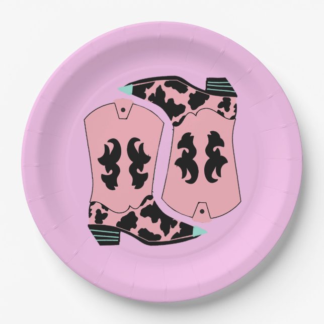 Modern Cowgirl Western Boots Farmer Ranch Cowboy Paper Plate (Front)