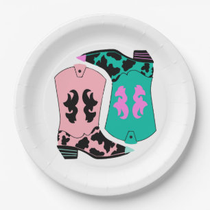 Modern Cowgirl Western Boots Farmer Ranch Cowboy Paper Plate