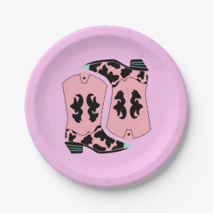 Modern Cowgirl Western Boots Farmer Ranch Cowboy Paper Plate