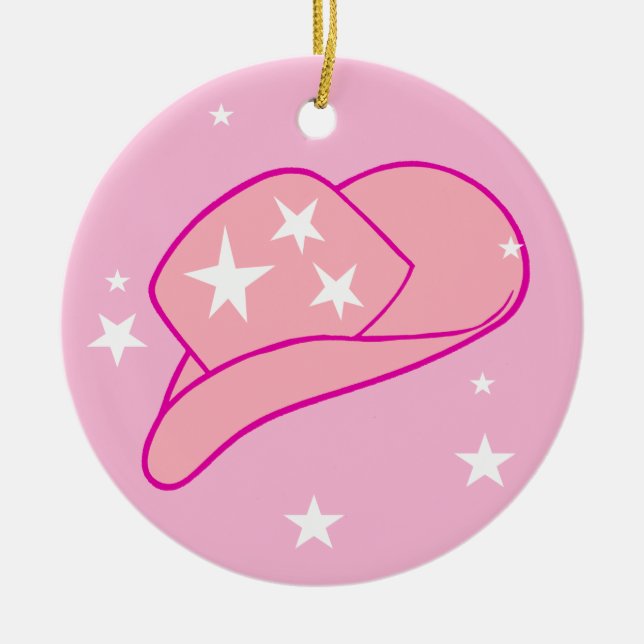 Modern Cowgirl Western Hat Pink  Ceramic Ornament (Front)