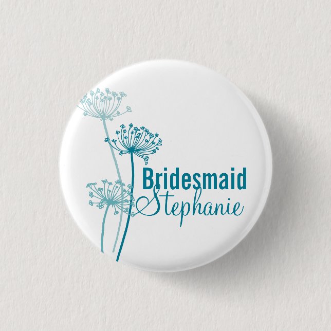 Modern cows parsley bridesmaid wedding pin button (Front)