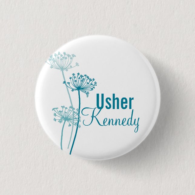 Modern cows parsley Usher wedding pin button (Front)