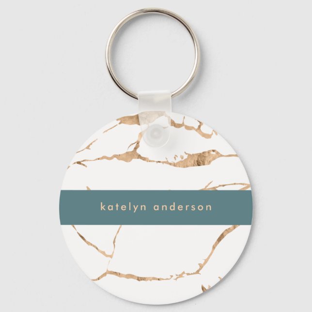 Modern Cracked Gold White Stylist Professional Key Ring (Front)