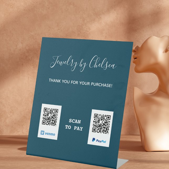 Modern Craft Show Vendor QR Code Payment  Pedestal Sign (Creator Uploaded)