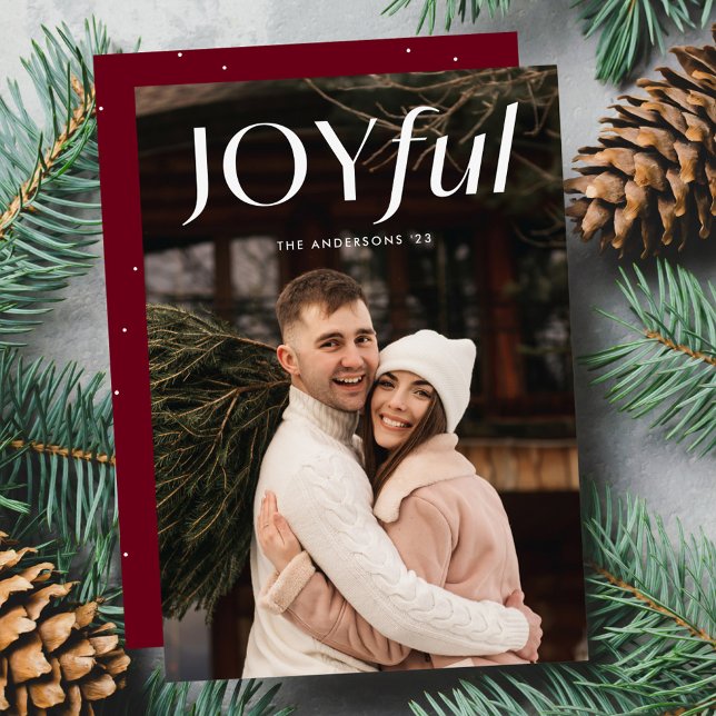 Modern Cranberry Joyful Photo Holiday Card (Creator Uploaded)