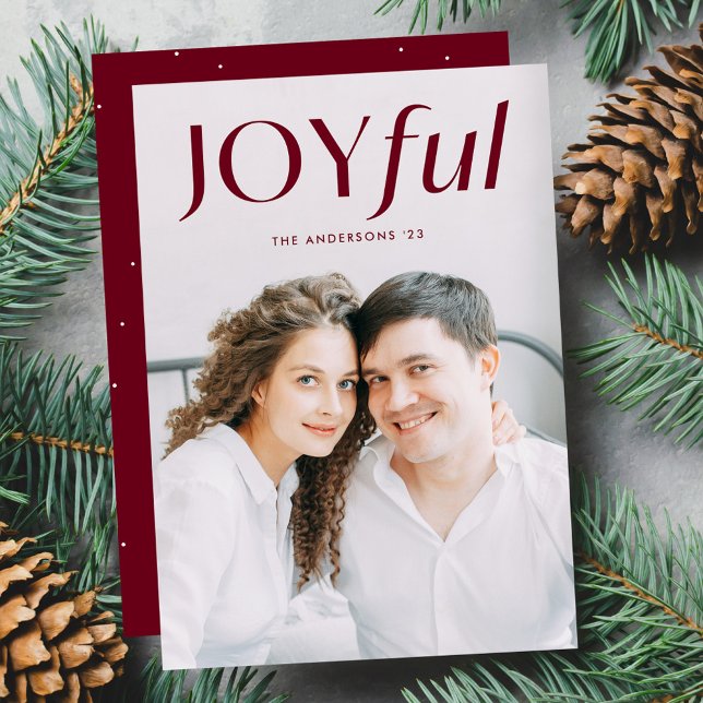 Modern Cranberry Joyful Photo Holiday Card (Creator Uploaded)