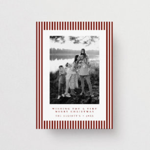 Modern Cranberry Red Stripe Family Photo Christmas Holiday Card