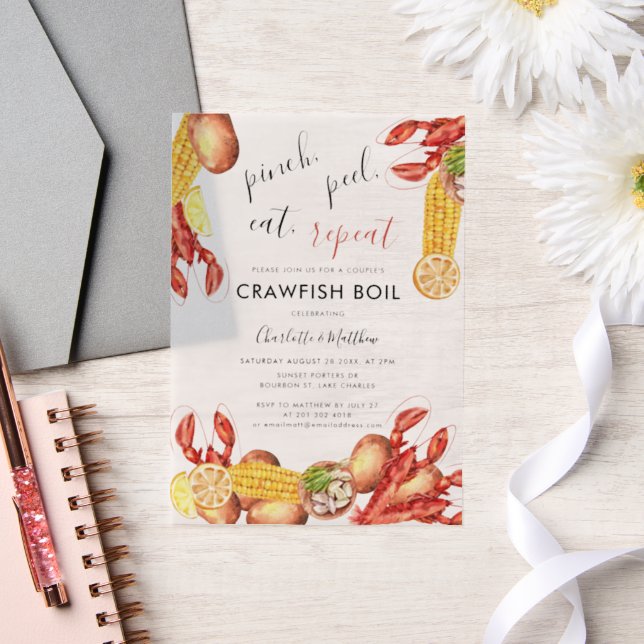 Modern Crawfish Boil Engagement Party Vellum Invitations (Wedding)